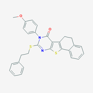 molecular formula C29H24N2O2S2 B290286 8-(4-methoxyphenyl)-9-[(2-phenylethyl)sulfanyl]-5,8-dihydronaphtho[2',1':4,5]thieno[2,3-d]pyrimidin-7(6H)-one 