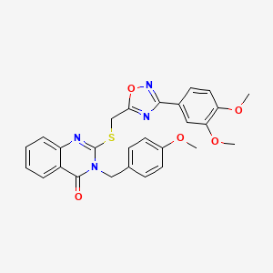 molecular formula C27H24N4O5S B2902884 2-(((3-(3,4-dimethoxyphenyl)-1,2,4-oxadiazol-5-yl)methyl)thio)-3-(4-methoxybenzyl)quinazolin-4(3H)-one CAS No. 2034477-02-4