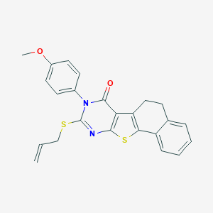 molecular formula C24H20N2O2S2 B290289 9-(allylthio)-8-(4-methoxyphenyl)-5,8-dihydronaphtho[2',1':4,5]thieno[2,3-d]pyrimidin-7(6H)-one 