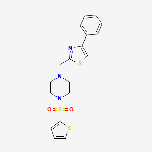 molecular formula C18H19N3O2S3 B2902912 4-Phenyl-2-((4-(thiophen-2-ylsulfonyl)piperazin-1-yl)methyl)thiazole CAS No. 1172354-66-3