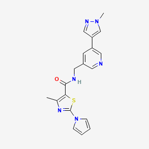 molecular formula C19H18N6OS B2902921 4-methyl-N-((5-(1-methyl-1H-pyrazol-4-yl)pyridin-3-yl)methyl)-2-(1H-pyrrol-1-yl)thiazole-5-carboxamide CAS No. 2034309-00-5