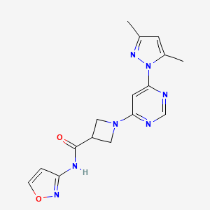 molecular formula C16H17N7O2 B2902930 1-(6-(3,5-dimethyl-1H-pyrazol-1-yl)pyrimidin-4-yl)-N-(isoxazol-3-yl)azetidine-3-carboxamide CAS No. 2034473-73-7