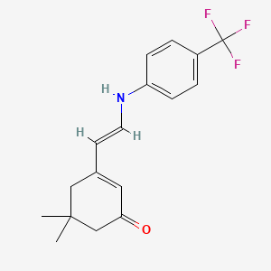 molecular formula C17H18F3NO B2902958 5,5-Dimethyl-3-{2-[4-(trifluoromethyl)anilino]vinyl}-2-cyclohexen-1-one CAS No. 338759-35-6