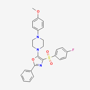 molecular formula C26H24FN3O4S B2902965 4-((4-Fluorophenyl)sulfonyl)-5-(4-(4-methoxyphenyl)piperazin-1-yl)-2-phenyloxazole CAS No. 823828-78-0