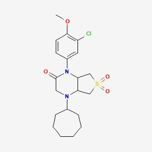 molecular formula C20H27ClN2O4S B2902966 1-(3-chloro-4-methoxyphenyl)-4-cycloheptylhexahydrothieno[3,4-b]pyrazin-2(1H)-one 6,6-dioxide CAS No. 1049536-99-3