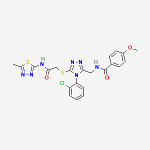 molecular formula C22H20ClN7O3S2 B2902968 N-((4-(2-chlorophenyl)-5-((2-((5-methyl-1,3,4-thiadiazol-2-yl)amino)-2-oxoethyl)thio)-4H-1,2,4-triazol-3-yl)methyl)-4-methoxybenzamide CAS No. 476434-22-7