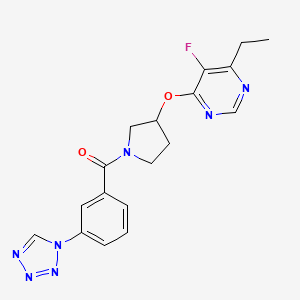 molecular formula C18H18FN7O2 B2902971 (3-(1H-tetrazol-1-yl)phenyl)(3-((6-ethyl-5-fluoropyrimidin-4-yl)oxy)pyrrolidin-1-yl)methanone CAS No. 2034523-90-3