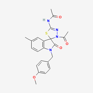 molecular formula C22H22N4O4S B2902972 N-[3'-acetyl-1-(4-methoxybenzyl)-5-methyl-2-oxo-1,2-dihydro-3'H-spiro[indole-3,2'-[1,3,4]thiadiazol]-5'-yl]acetamide CAS No. 902248-10-6