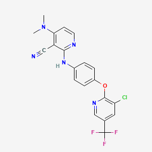 molecular formula C20H15ClF3N5O B2902974 2-(4-{[3-Chloro-5-(trifluoromethyl)-2-pyridinyl]oxy}anilino)-4-(dimethylamino)nicotinonitrile CAS No. 338773-57-2