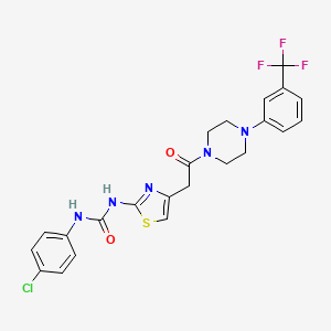 molecular formula C23H21ClF3N5O2S B2903019 1-(4-Chlorophenyl)-3-(4-(2-oxo-2-(4-(3-(trifluoromethyl)phenyl)piperazin-1-yl)ethyl)thiazol-2-yl)urea CAS No. 923192-52-3