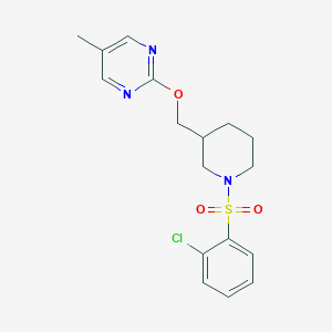 molecular formula C17H20ClN3O3S B2903022 2-[[1-(2-Chlorophenyl)sulfonylpiperidin-3-yl]methoxy]-5-methylpyrimidine CAS No. 2379987-19-4