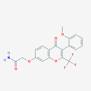 molecular formula C19H14F3NO5 B2903068 2-((3-(2-methoxyphenyl)-4-oxo-2-(trifluoromethyl)-4H-chromen-7-yl)oxy)acetamide CAS No. 637748-41-5