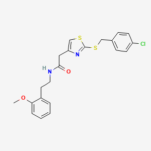 molecular formula C21H21ClN2O2S2 B2903081 2-(2-((4-chlorobenzyl)thio)thiazol-4-yl)-N-(2-methoxyphenethyl)acetamide CAS No. 941875-73-6