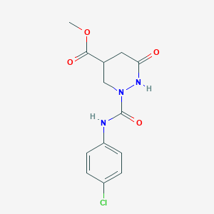 molecular formula C13H14ClN3O4 B2903086 Methyl 2-((4-chloroanilino)carbonyl)-6-oxohexahydro-4-pyridazinecarboxylate CAS No. 339096-86-5