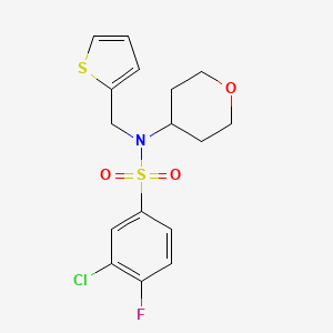 molecular formula C16H17ClFNO3S2 B2903109 3-chloro-4-fluoro-N-(tetrahydro-2H-pyran-4-yl)-N-(thiophen-2-ylmethyl)benzenesulfonamide CAS No. 1798618-33-3