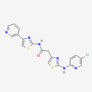 molecular formula C18H13ClN6OS2 B2903133 2-(2-((5-chloropyridin-2-yl)amino)thiazol-4-yl)-N-(4-(pyridin-3-yl)thiazol-2-yl)acetamide CAS No. 1226427-88-8