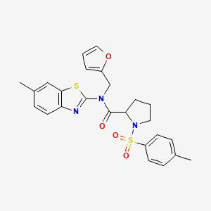 molecular formula C25H25N3O4S2 B2903135 N-(furan-2-ylmethyl)-N-(6-methylbenzo[d]thiazol-2-yl)-1-tosylpyrrolidine-2-carboxamide CAS No. 1050206-11-5