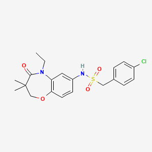 molecular formula C20H23ClN2O4S B2903136 1-(4-chlorophenyl)-N-(5-ethyl-3,3-dimethyl-4-oxo-2,3,4,5-tetrahydrobenzo[b][1,4]oxazepin-7-yl)methanesulfonamide CAS No. 921909-62-8