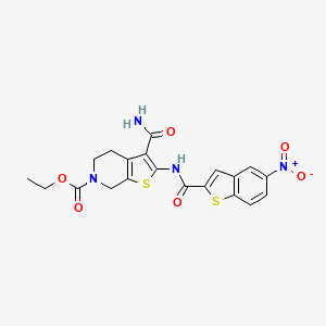 molecular formula C20H18N4O6S2 B2903195 ethyl 3-carbamoyl-2-(5-nitrobenzo[b]thiophene-2-carboxamido)-4,5-dihydrothieno[2,3-c]pyridine-6(7H)-carboxylate CAS No. 864925-82-6