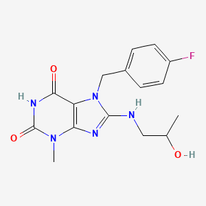 molecular formula C16H18FN5O3 B2903196 7-(4-fluorobenzyl)-8-((2-hydroxypropyl)amino)-3-methyl-1H-purine-2,6(3H,7H)-dione CAS No. 1105197-40-7