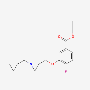 molecular formula C18H24FNO3 B2903231 Tert-butyl 3-[[1-(cyclopropylmethyl)aziridin-2-yl]methoxy]-4-fluorobenzoate CAS No. 2418668-34-3