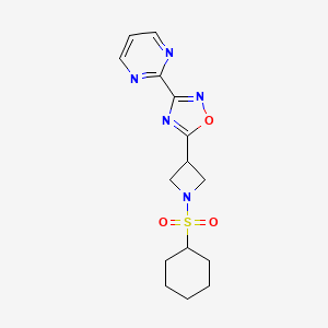 molecular formula C15H19N5O3S B2903239 5-(1-(Cyclohexylsulfonyl)azetidin-3-yl)-3-(pyrimidin-2-yl)-1,2,4-oxadiazole CAS No. 1323706-26-8