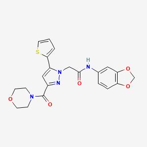 molecular formula C21H20N4O5S B2903244 N-(benzo[d][1,3]dioxol-5-yl)-2-(3-(morpholine-4-carbonyl)-5-(thiophen-2-yl)-1H-pyrazol-1-yl)acetamide CAS No. 1170910-48-1