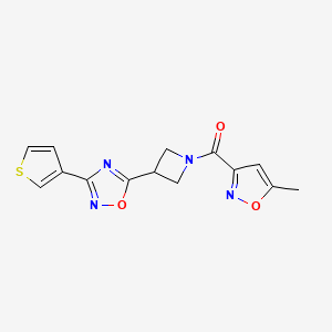 molecular formula C14H12N4O3S B2903245 (5-Methylisoxazol-3-yl)(3-(3-(thiophen-3-yl)-1,2,4-oxadiazol-5-yl)azetidin-1-yl)methanone CAS No. 1396767-58-0
