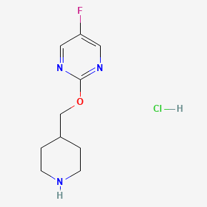 molecular formula C10H15ClFN3O B2903269 5-Fluoro-2-(piperidin-4-ylmethoxy)pyrimidine hydrochloride CAS No. 1353965-96-4