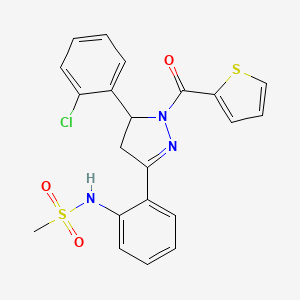 molecular formula C21H18ClN3O3S2 B2903272 N-(2-(5-(2-chlorophenyl)-1-(thiophene-2-carbonyl)-4,5-dihydro-1H-pyrazol-3-yl)phenyl)methanesulfonamide CAS No. 923244-83-1