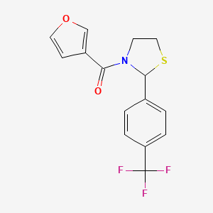 molecular formula C15H12F3NO2S B2903276 Furan-3-yl(2-(4-(trifluoromethyl)phenyl)thiazolidin-3-yl)methanone CAS No. 2034471-45-7
