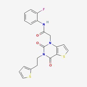 molecular formula C20H16FN3O3S2 B2903289 2-(2,4-dioxo-3-(2-(thiophen-2-yl)ethyl)-3,4-dihydrothieno[3,2-d]pyrimidin-1(2H)-yl)-N-(2-fluorophenyl)acetamide CAS No. 1260949-95-8