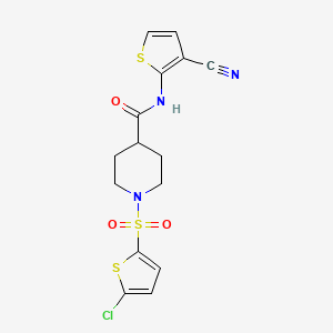 molecular formula C15H14ClN3O3S3 B2903294 1-((5-chlorothiophen-2-yl)sulfonyl)-N-(3-cyanothiophen-2-yl)piperidine-4-carboxamide CAS No. 899732-35-5