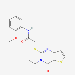 molecular formula C18H19N3O3S2 B2903298 2-[(3-ethyl-4-oxo-3,4-dihydrothieno[3,2-d]pyrimidin-2-yl)sulfanyl]-N-(2-methoxy-5-methylphenyl)acetamide CAS No. 1252820-64-6
