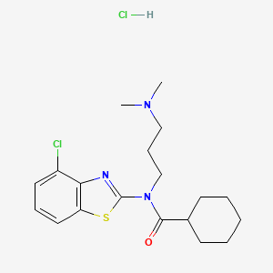 molecular formula C19H27Cl2N3OS B2903321 N-(4-chlorobenzo[d]thiazol-2-yl)-N-(3-(dimethylamino)propyl)cyclohexanecarboxamide hydrochloride CAS No. 1216853-85-8