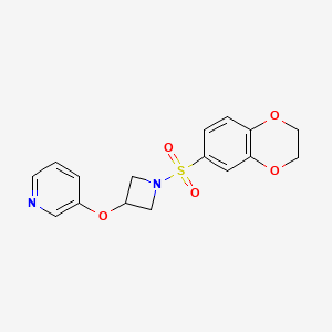 molecular formula C16H16N2O5S B2903333 3-((1-((2,3-Dihydrobenzo[b][1,4]dioxin-6-yl)sulfonyl)azetidin-3-yl)oxy)pyridine CAS No. 1903856-13-2