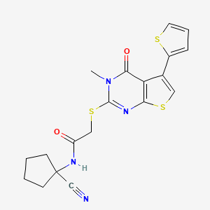 molecular formula C19H18N4O2S3 B2903369 N-(1-cyanocyclopentyl)-2-(3-methyl-4-oxo-5-thiophen-2-ylthieno[2,3-d]pyrimidin-2-yl)sulfanylacetamide CAS No. 919963-08-9