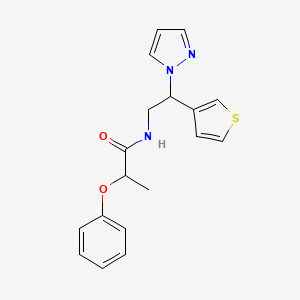 molecular formula C18H19N3O2S B2903372 N-(2-(1H-pyrazol-1-yl)-2-(thiophen-3-yl)ethyl)-2-phenoxypropanamide CAS No. 2034493-18-8