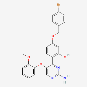 molecular formula C24H20BrN3O4 B2903432 2-(2-Amino-5-(2-methoxyphenoxy)pyrimidin-4-yl)-5-((4-bromobenzyl)oxy)phenol CAS No. 898920-37-1