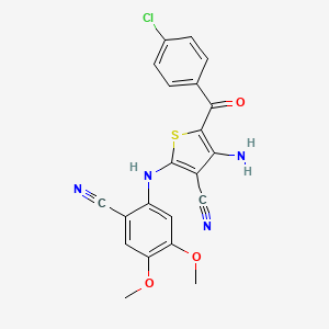 molecular formula C21H15ClN4O3S B2903466 4-Amino-5-(4-chlorobenzoyl)-2-(2-cyano-4,5-dimethoxyanilino)-3-thiophenecarbonitrile CAS No. 338959-75-4