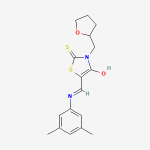 molecular formula C17H20N2O2S2 B2903475 (E)-5-(((3,5-dimethylphenyl)amino)methylene)-3-((tetrahydrofuran-2-yl)methyl)-2-thioxothiazolidin-4-one CAS No. 881570-24-7