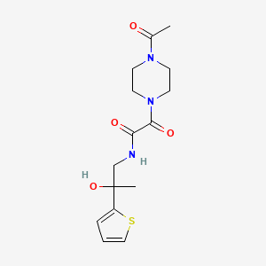 molecular formula C15H21N3O4S B2903489 2-(4-acetylpiperazin-1-yl)-N-(2-hydroxy-2-(thiophen-2-yl)propyl)-2-oxoacetamide CAS No. 1396882-52-2