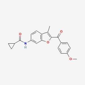 molecular formula C21H19NO4 B2903517 N-[2-(4-methoxybenzoyl)-3-methyl-1-benzofuran-6-yl]cyclopropanecarboxamide CAS No. 929505-22-6