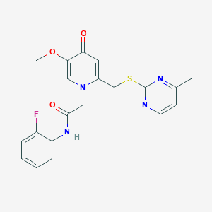 molecular formula C20H19FN4O3S B2903533 N-(2-fluorophenyl)-2-(5-methoxy-2-(((4-methylpyrimidin-2-yl)thio)methyl)-4-oxopyridin-1(4H)-yl)acetamide CAS No. 1005302-94-2