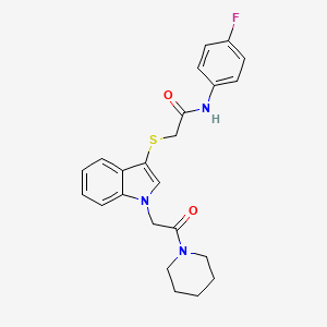 molecular formula C23H24FN3O2S B2903537 N-(4-fluorophenyl)-2-((1-(2-oxo-2-(piperidin-1-yl)ethyl)-1H-indol-3-yl)thio)acetamide CAS No. 878052-84-7