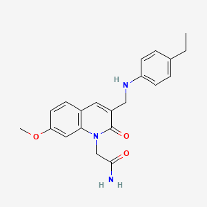 molecular formula C21H23N3O3 B2903554 2-(3-(((4-ethylphenyl)amino)methyl)-7-methoxy-2-oxoquinolin-1(2H)-yl)acetamide CAS No. 932524-62-4
