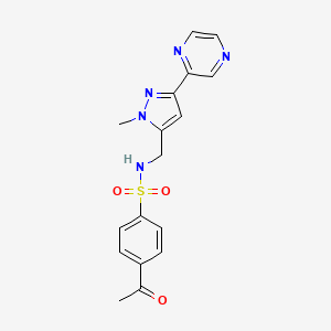 molecular formula C17H17N5O3S B2903564 4-acetyl-N-((1-methyl-3-(pyrazin-2-yl)-1H-pyrazol-5-yl)methyl)benzenesulfonamide CAS No. 2034323-74-3