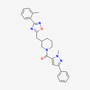 (1-methyl-3-phenyl-1H-pyrazol-5-yl)(3-((3-(o-tolyl)-1,2,4-oxadiazol-5-yl)methyl)piperidin-1-yl)methanone