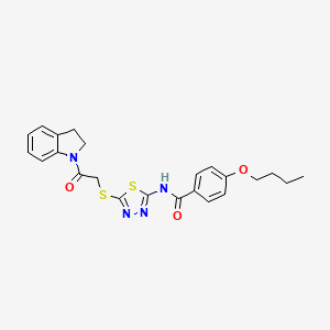 molecular formula C23H24N4O3S2 B2903597 4-butoxy-N-(5-((2-(indolin-1-yl)-2-oxoethyl)thio)-1,3,4-thiadiazol-2-yl)benzamide CAS No. 392300-89-9