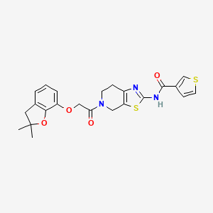 molecular formula C23H23N3O4S2 B2903606 N-(5-(2-((2,2-dimethyl-2,3-dihydrobenzofuran-7-yl)oxy)acetyl)-4,5,6,7-tetrahydrothiazolo[5,4-c]pyridin-2-yl)thiophene-3-carboxamide CAS No. 1790195-47-9